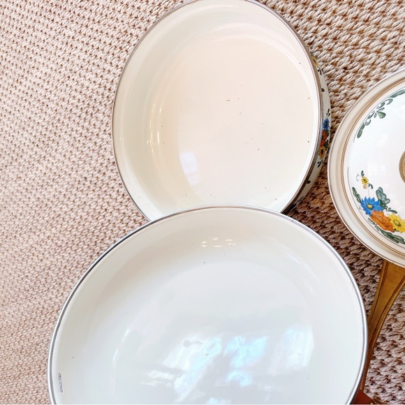 Vintage 1960s Asta Kamenstein Style Floral Enamel & Brass Cookware Set - Picture 10 of 14